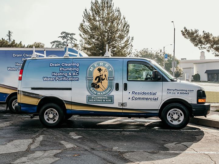 Merry Plumbing truck in San Gabriel, CA